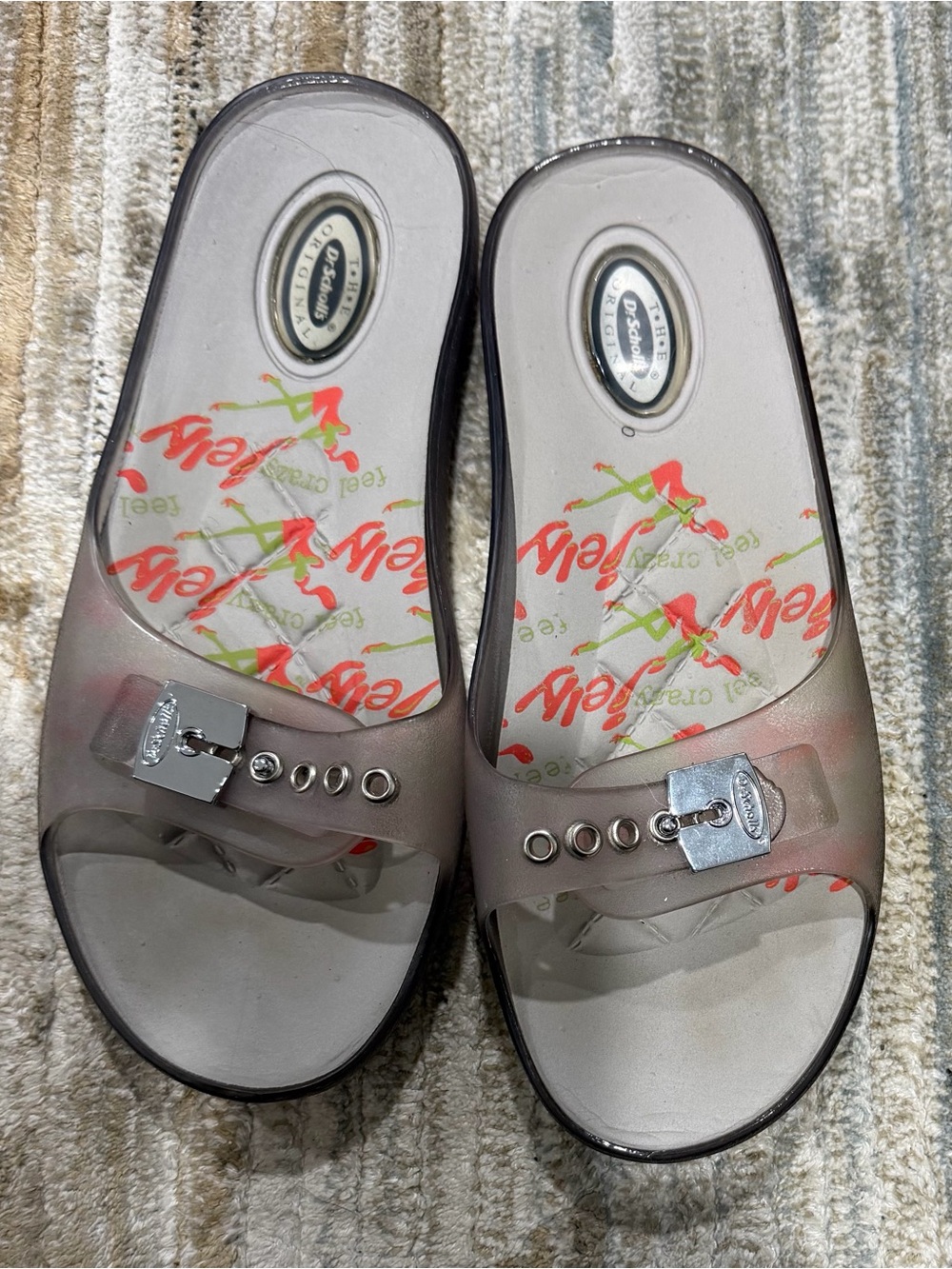 Dr. Scholl's Smoky Beige Slide Mules with Silver Buckle